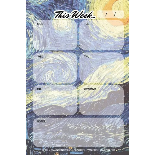 Weekly Planner Notepad: Van Gogh Starry Night, Daily Planning Pad for Organizing, Tasks, Goals, Schedule