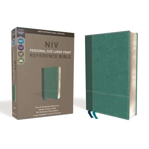 NIV, Personal Size Reference Bible, Large Print, Imitation Leather, Blue, Red Letter Edition, Comfort Print